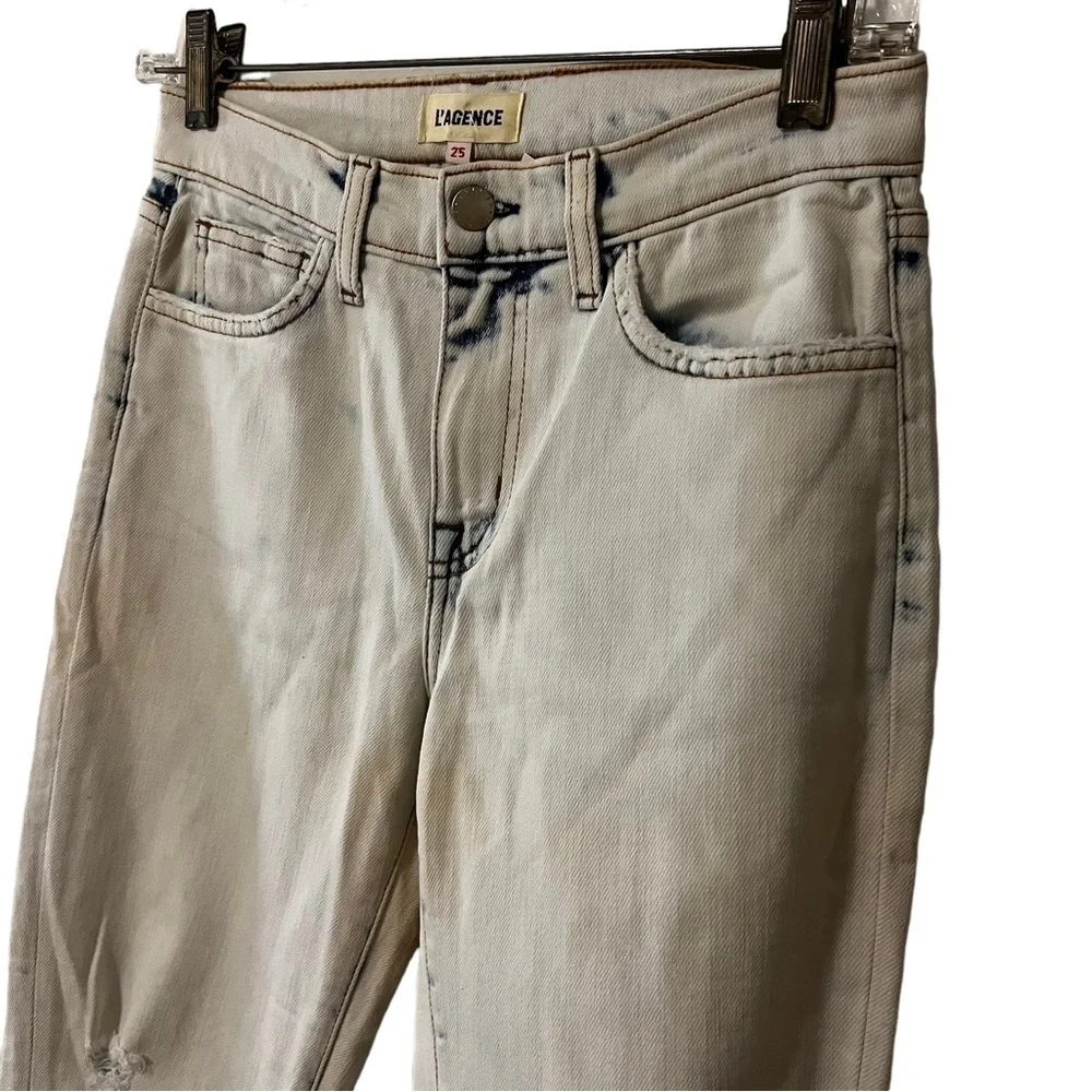 L’Agence Y2K Acid White Wash High Rise Raw Hem Distressed Denim Jeans Ankle 25